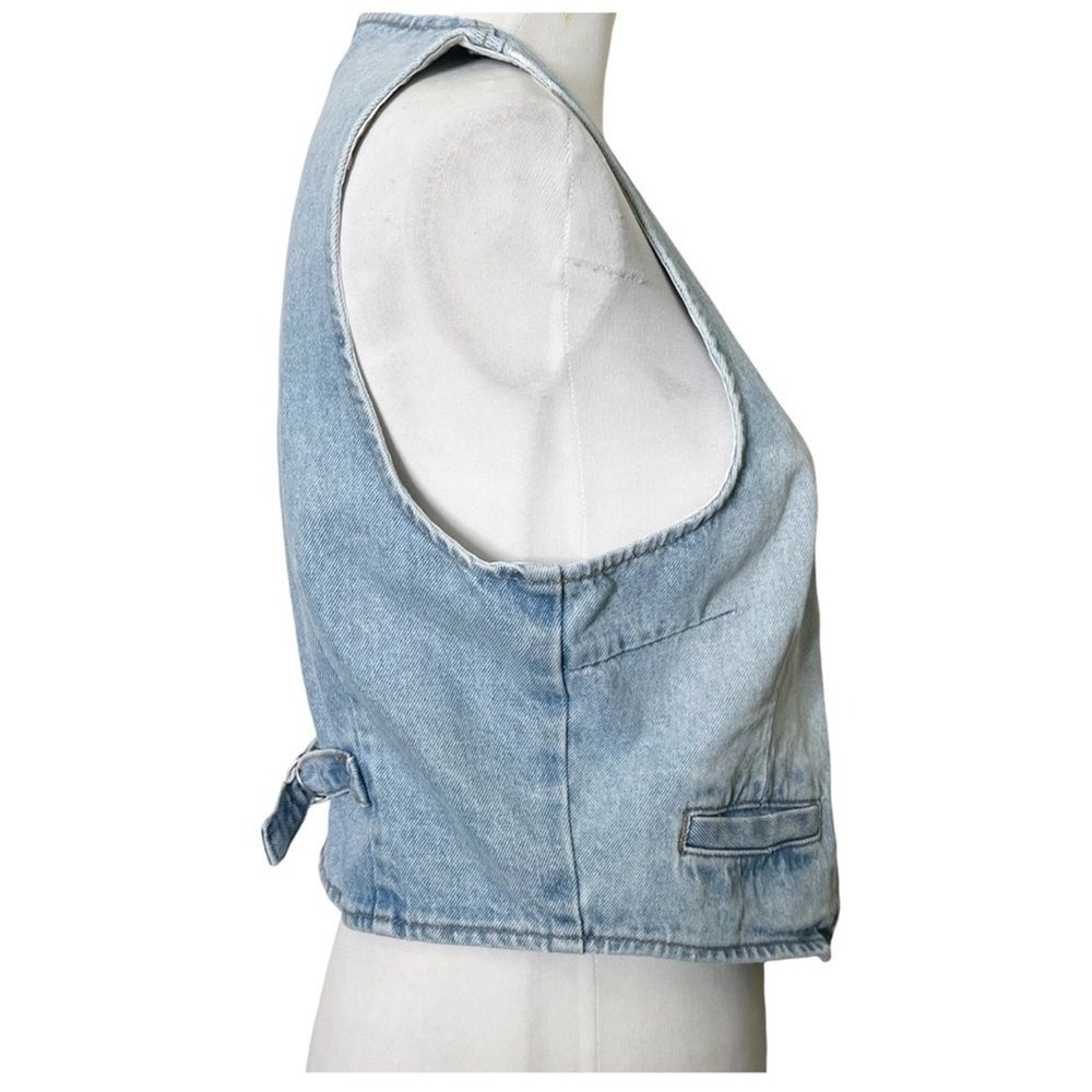 Rollas Dallas Women's Large Light Wash Denim Vest Cropped Button Front Y2K - Picture 4 of 10